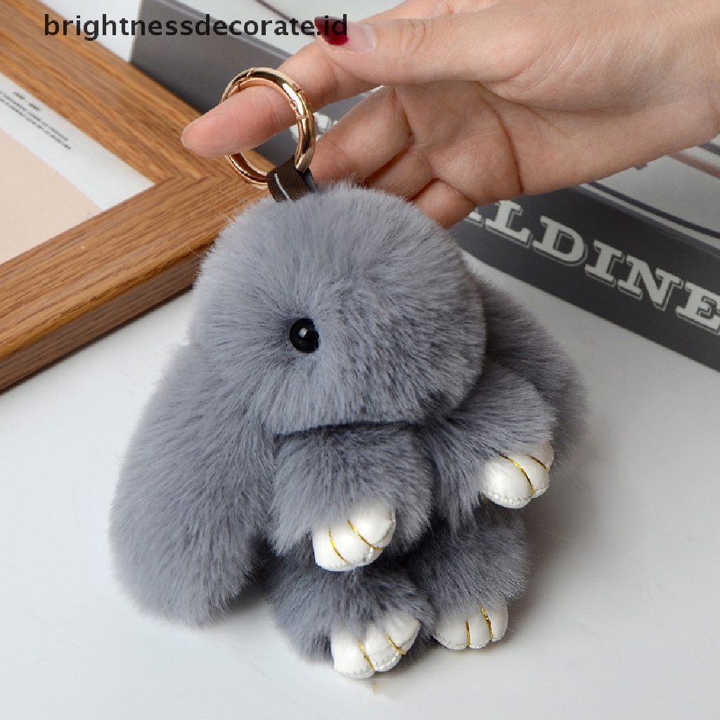 [Birth] Rabbit Keychain Ring Fluffy Bulu Asli Pompon Bunny Trinket Key Chain Charm Gantungan Kunci Lucu Di Tas Liontin Kunci Mobil [ID]