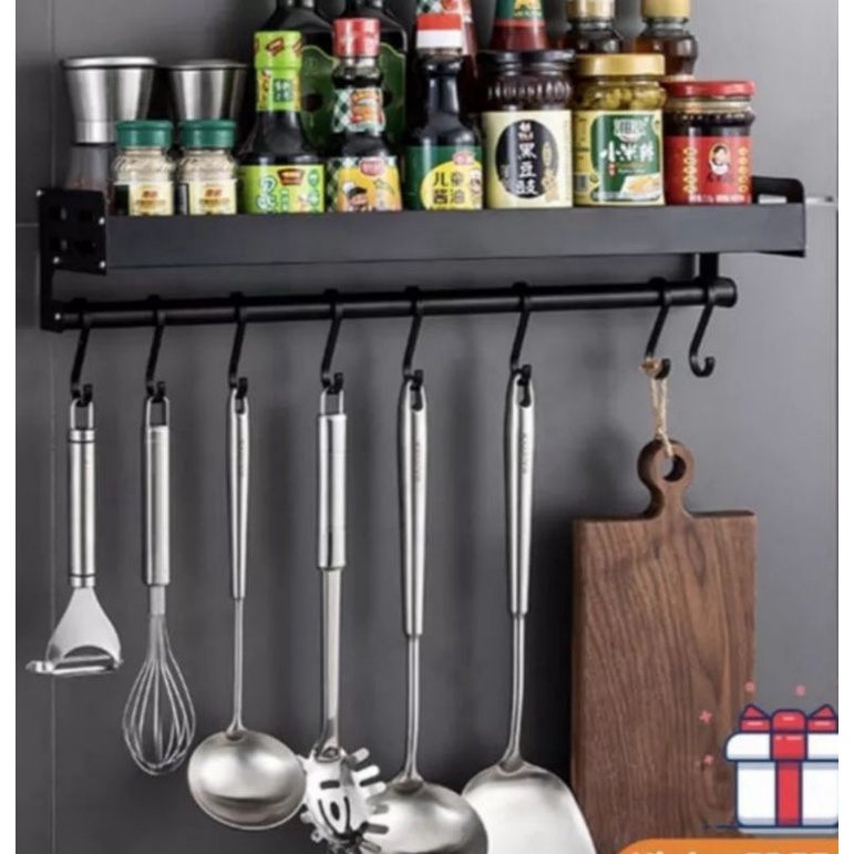 Rak Dapur Dinding Kitchen Rack Bumbu Gantung Aluminium Anti Karat 50cm Rak Bumbu dapur tempel dindin