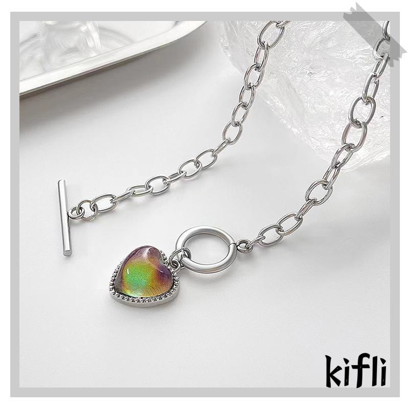 [KD] Kalung Rantai Liontin Hati Bahan Stainless Steel Dapat Berubah Warna Sesuai Suhu Jalan Menembak Hip Hop Perhiasan Teman Gadis Keren