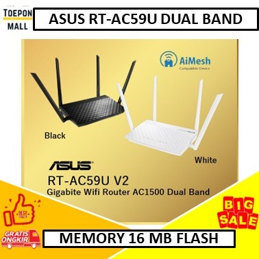 Produk Terbaru Asus Rt-Ac59U Dual Band Gigabit Wireless Router Ac1500 - Hitam -