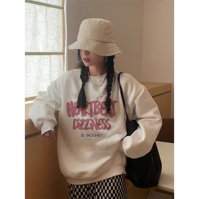 Kaos Stasan Wanita Oversize Couple Sweater American Vintage Pink Letter Cartoon Graphic Priting Top Kekinian Casual Sweater/atasan kaos wanita lengan panjang