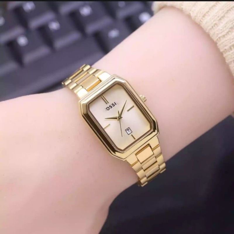 (Grosir)Jam Tangan wanita Fashion FS kota balok Tanggal Aktif Strap rantai/Stell(Dikirim Jakarta)