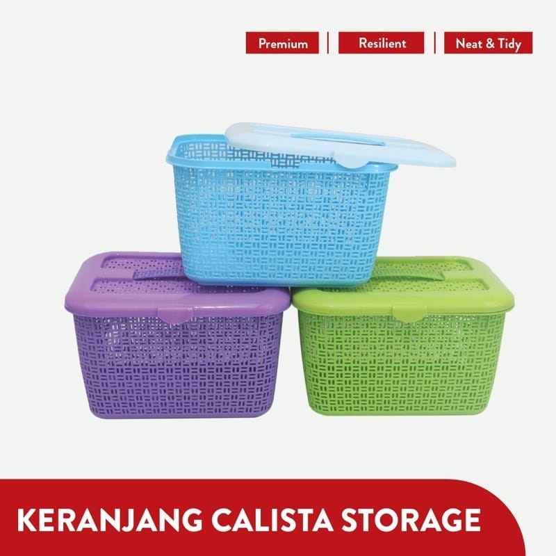 Keranjang Piknik Calista Syari storage basket Calista Picnic Warna / kotak tempat penyimpanan makanan bekal pikniki di jalan liburan alat mancing umpan dengan tutup