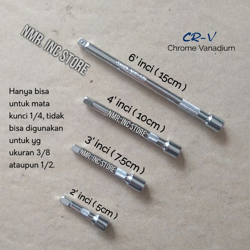 Extension Bar 1/4 Sambungan Mata Kunci Shock, Panjang 2' 3' 4' 6' inci, Gagang Sok, Sock, Socket, Chrome Vanadium.