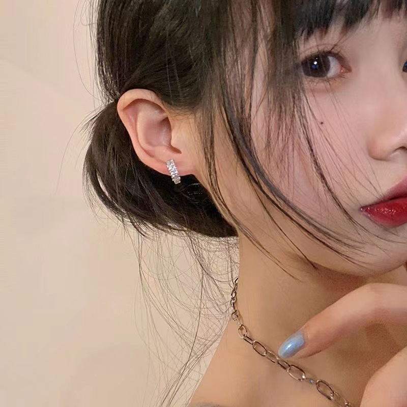 IFYOU Anting Tusuk Giwang Zircon Silver Berlian Berkilau Simple Untuk Aksesoris Perhiasan Wanita