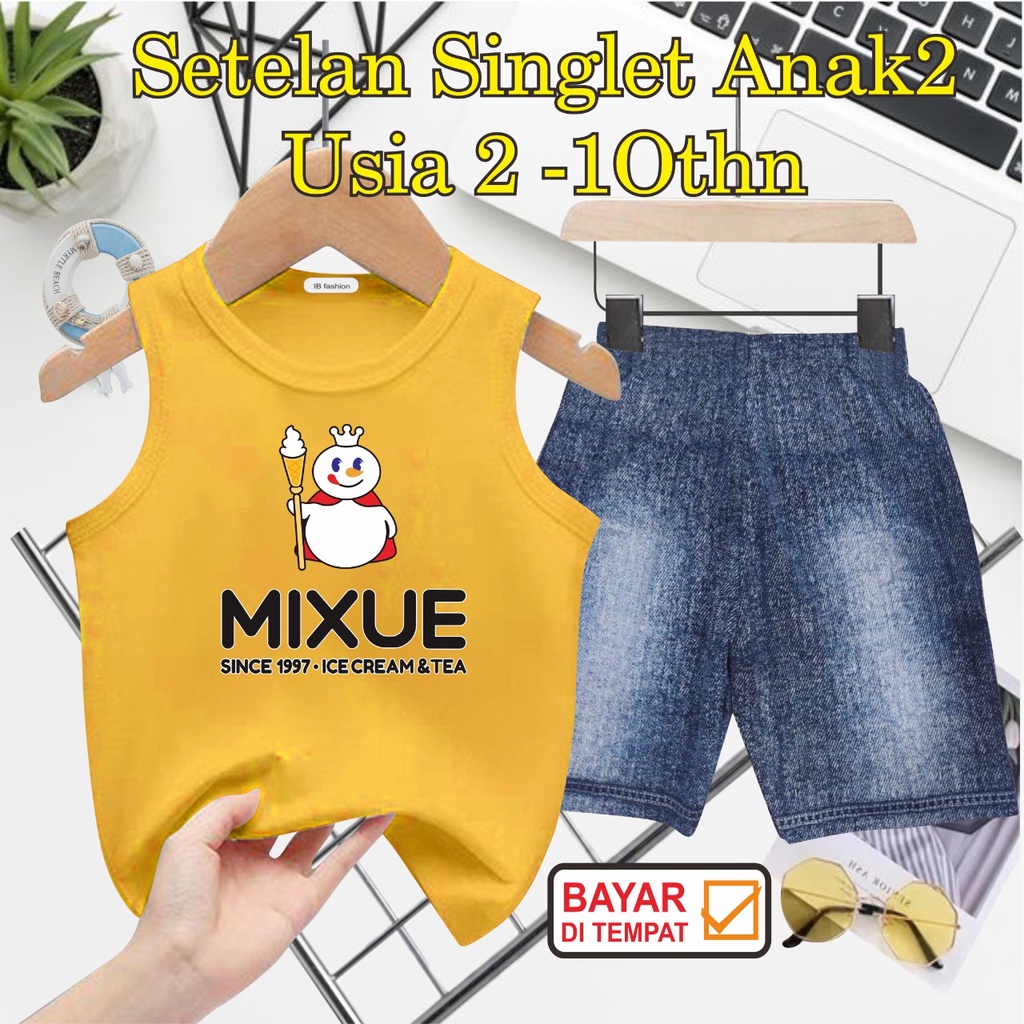 ((IB))SETELAN ANAK2 SINGLET SEMI JEANS/MIXUE DIGITAL SABLON