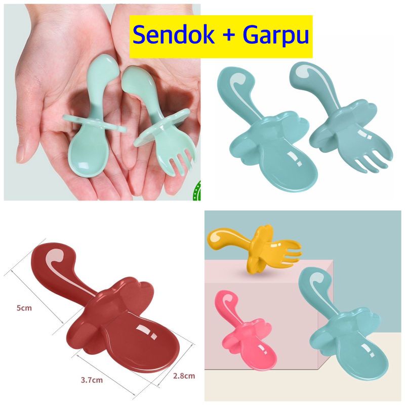 Sendok Silicone MPASI Food Grade | Sendok Makan Lentur | Bahan Tebal | Set sendok garpu makan bayi antisedak gagang pendek