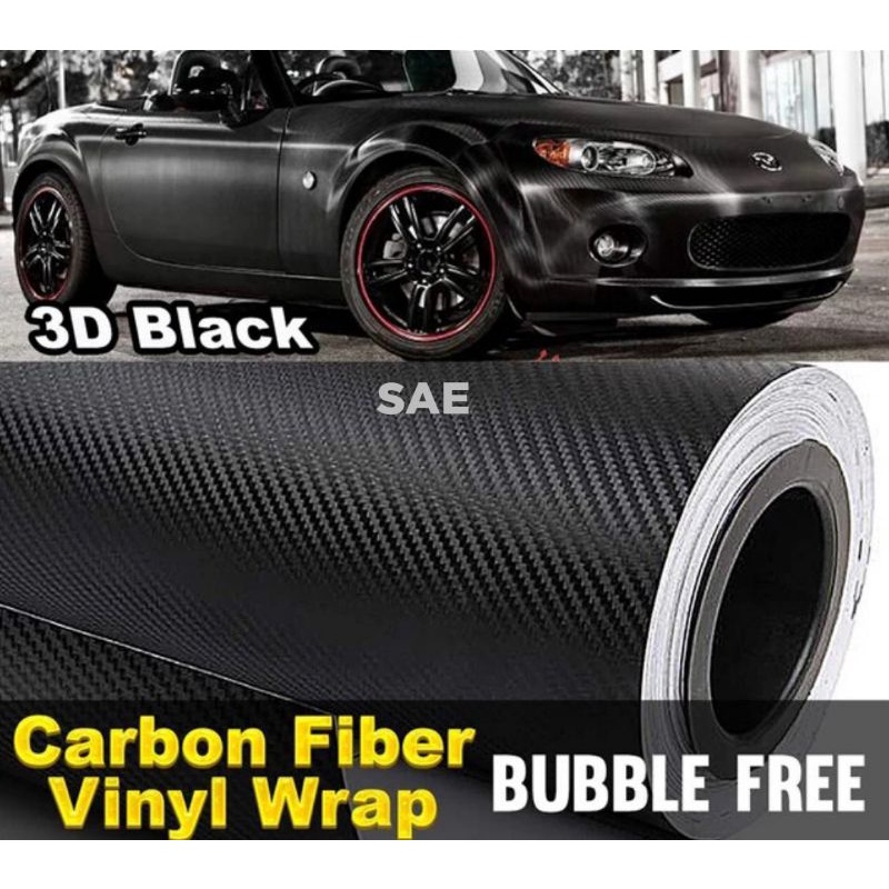 Sticker Skotlet Carbon Hitam 3 D Mobil Motor Lebar 150 Cm