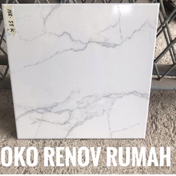 (Eleoen) keramik lantai 40x40 putih motif carara (mengkilap)/ keramik lantai kamar/keramik marmer/ k