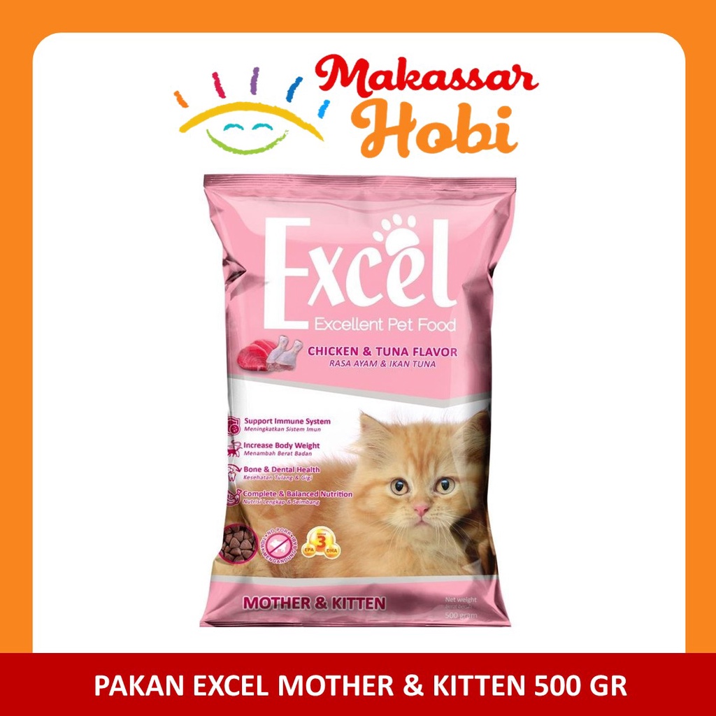 Excel Mother &amp; Kitten Makanan Induk Ibu Anak Kucing Chicken Tuna 500gr