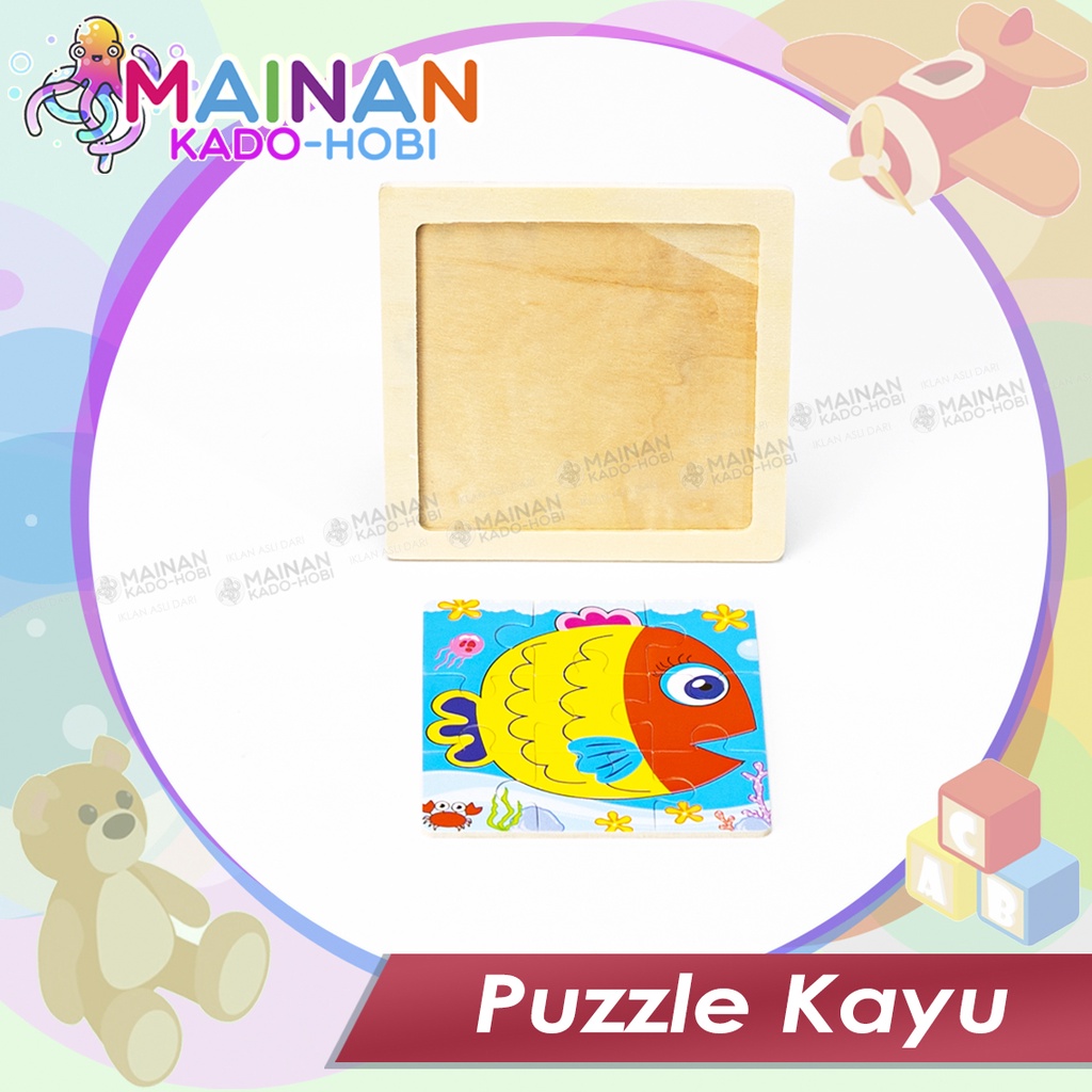 MAINAN EDUKASI ANAK PUZZLE KAYU KARAKTER FISH SMALL SIZE 3x3