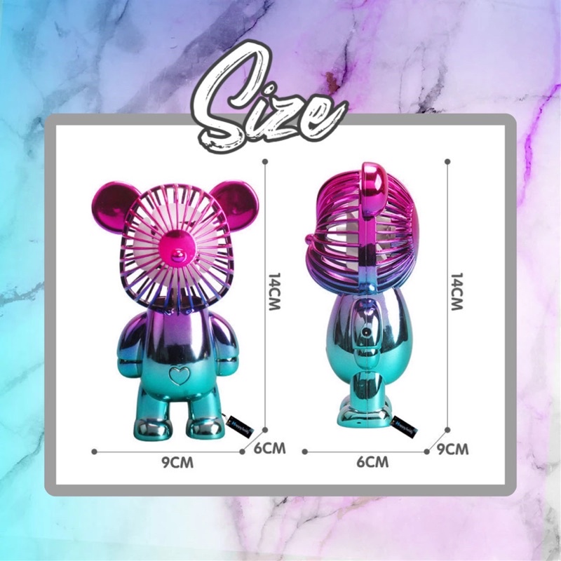 Kipas Angin Gradasi BEAR Viral Mini Portable USB Charge Kipas Angin Genggam Rechargeable Fan 3-Speed 8 Motif Varian/Kipas Angin Mini Portable BEAR Imut Lucu USB Charge Fan 3-Speed /Kipas Mini Bear Gradasi Warna