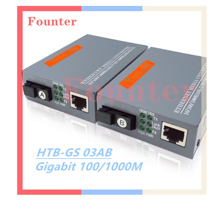 【With adapter】1 Pair HTB-GS-03 A/B Gigabit Fiber Optical Media Converter 1000Mbps Single Mode Single Fiber SC Port with Power Supply