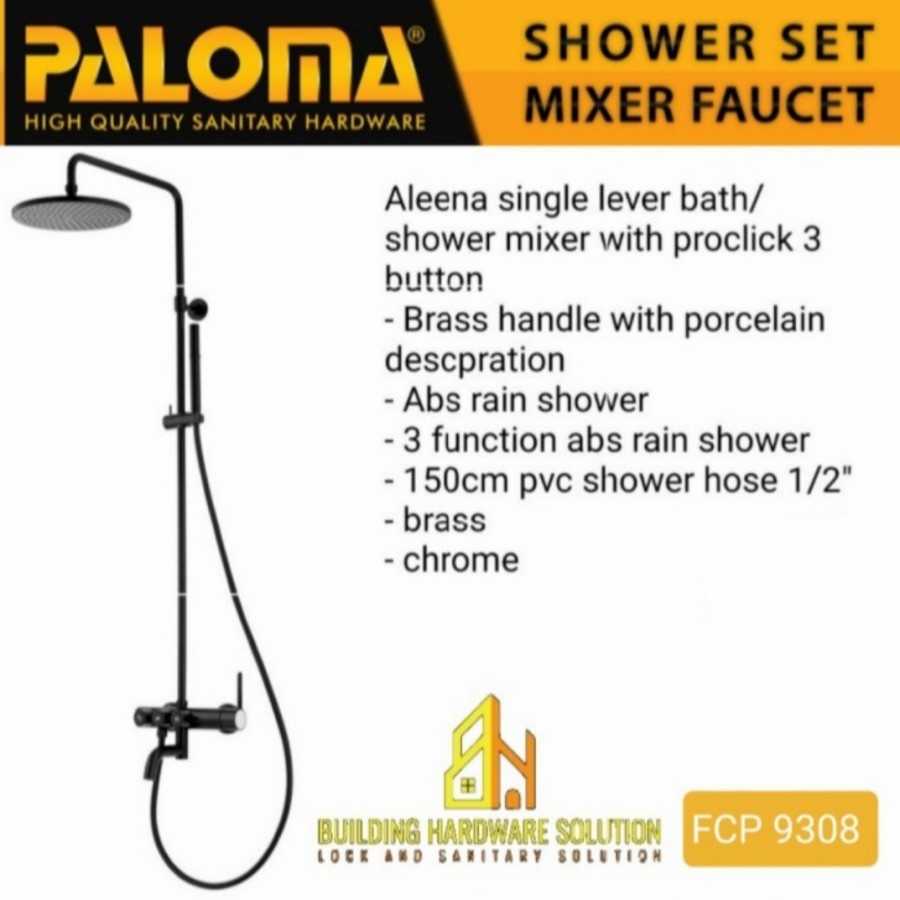 PALOMA FCP9308 SHOWER SET PANAS DINGIN WITH PROCLICK 3 BOTTONS HITAM