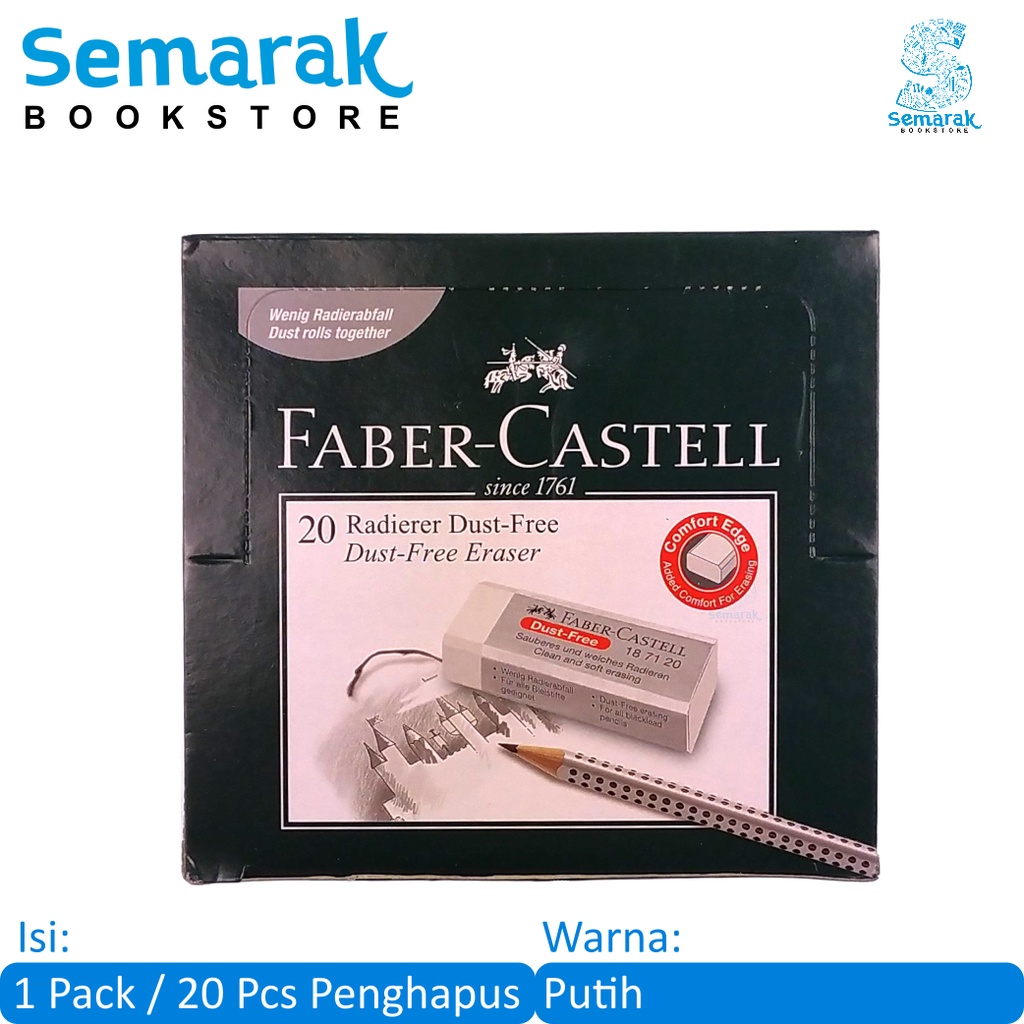 

Faber Castell Eraser Dust Free 187120 Penghapus Pensil Besar - Putih [1 Pack / 20 Pcs]