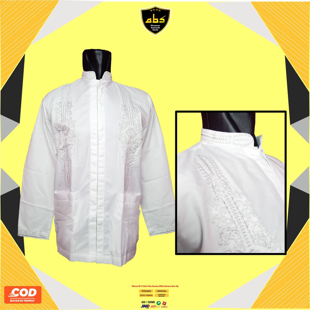Baju Koko Putih Pria Lengan Panjang Oblong Pakaian Muslim Haji Umroh Koko Premium Abu Sulthan