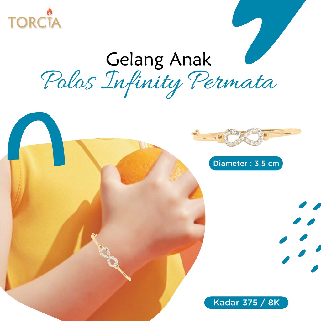 Gelang Bayi dan Anak Emas Asli Polos Infinity Permata Kadar 375 Torcia