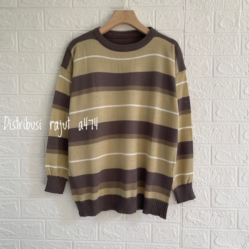 SWEATER RAJUT MARSAK OVERSIZE STRIPPE BLOUSE WANITA LENGAN PANJANG