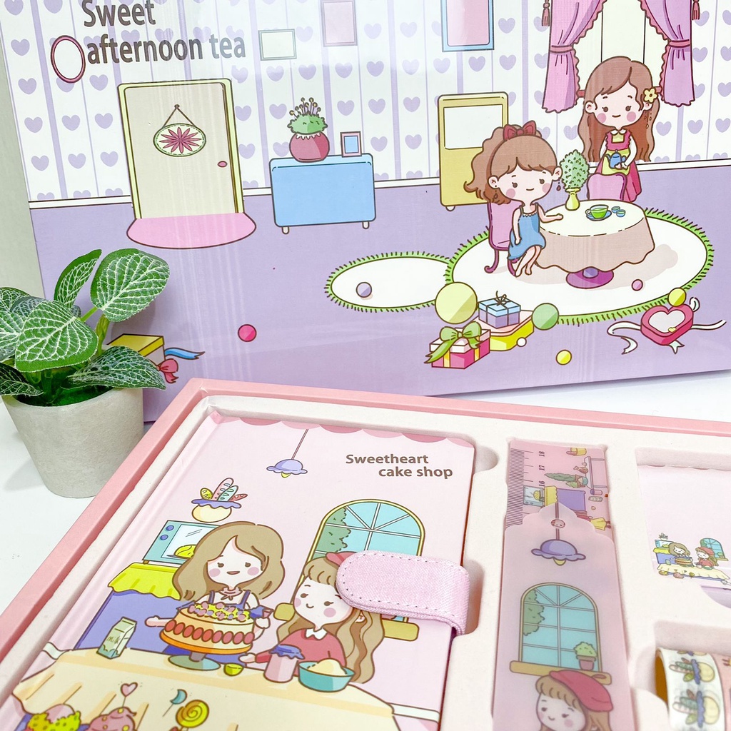 

SWEET HEART CAKE SHOP JURNAL BOX CUTE ISI 7 PCS ALAT TULIS LENGKAP + STICKER WASHI TAPE NOTEBOOK BISA COD