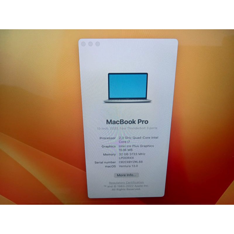 OBRAL MAC PRO RETINA 13 IN 2020 TOUCHBAR SSD 1TERA RAM 32GB  CORE i7 QUADCORE VGA INTEL MULUSS