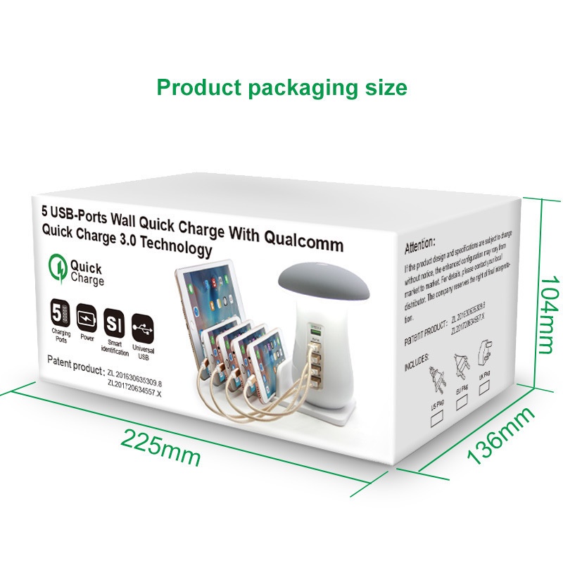 Colokan Multifungsi Pengisian Cepat Lampu LED 5port USB Charger QC 3.0 Fast Charge 5usb-Port Dinding Charge Cepat Dengan Teknologi Quick Charge Qualcomm 3.0