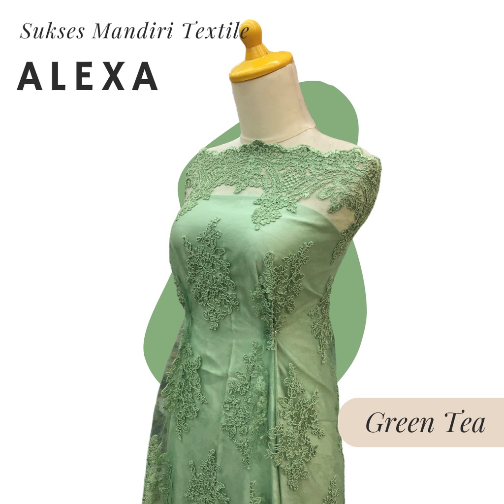 [ALEXA] Brukat Tile Premium Mewah Tile Warna Green Tea Hijau Daun | Harga ½ meter = 50 cm (Bahan Dre