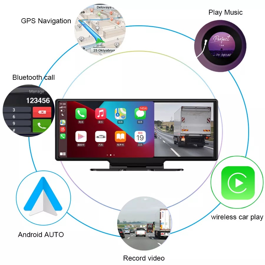 CAR DVR 10.26&quot; 4K + GPS + WIFI, Support Wireless Android Auto, Apple Car Play &amp; Mirrolink