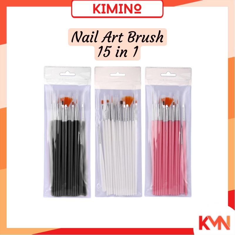 KMN Kuas Kuku Lukis Nail Art Brush Kutek 15in1 Nail Art Tools Liner Drawing Brush Set Manicure Pedicure