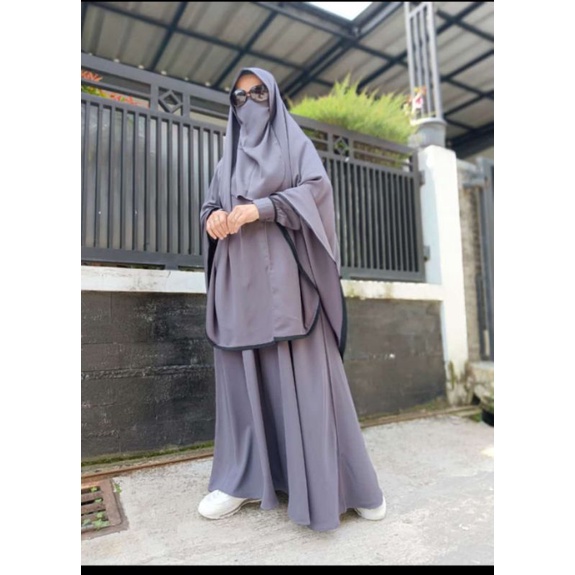 Gamis syari wolfis wolpeach set Khimar cadar murah