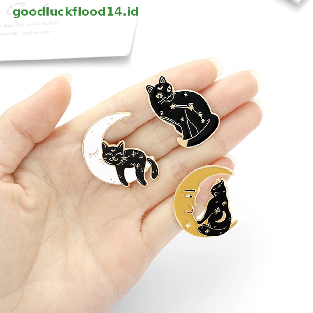 [GOOGFOUR] Witch Cats Enamel Pin Custom Fase Bulan Penyihir Kucing Bros Tas Kerah Pin Hitam [TOP]