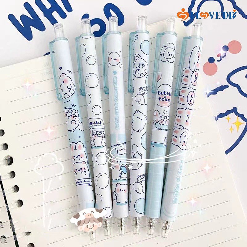 Pola Lucu Dan Menarik Tekan Keluar Core Fountain Pen 0.5mm Hitam Refill Pulpen Tulisan Alat Tulis Kantor Dan Belajar Umum Enam Gaya Pena Netral Otomatis Biru Langit