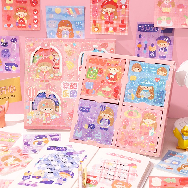 100pcs/set Stiker Kartun Set Transparan Tahan Air DIY Jurnal Scrapbooking Stiker Telepon Kawaii Stationery