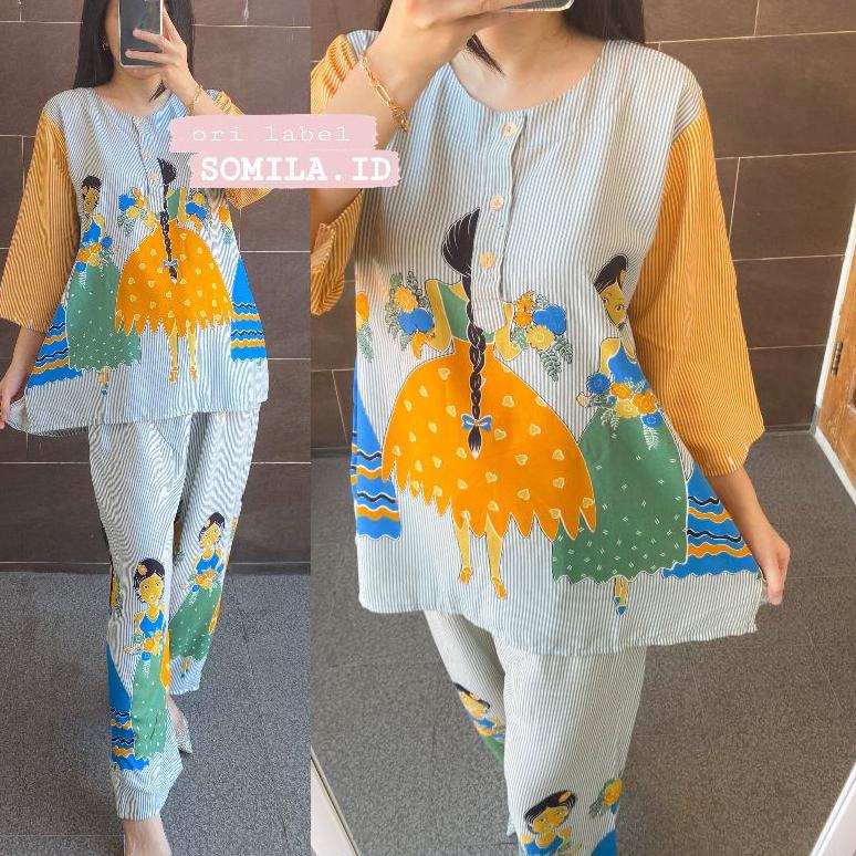 BARANG TERUPDATE T850 GROSIR KULOT ONE SET TERBARU BUSUI JUMBO RC ASMARA LENGAN 7/8 PANJANG PIYAMA B