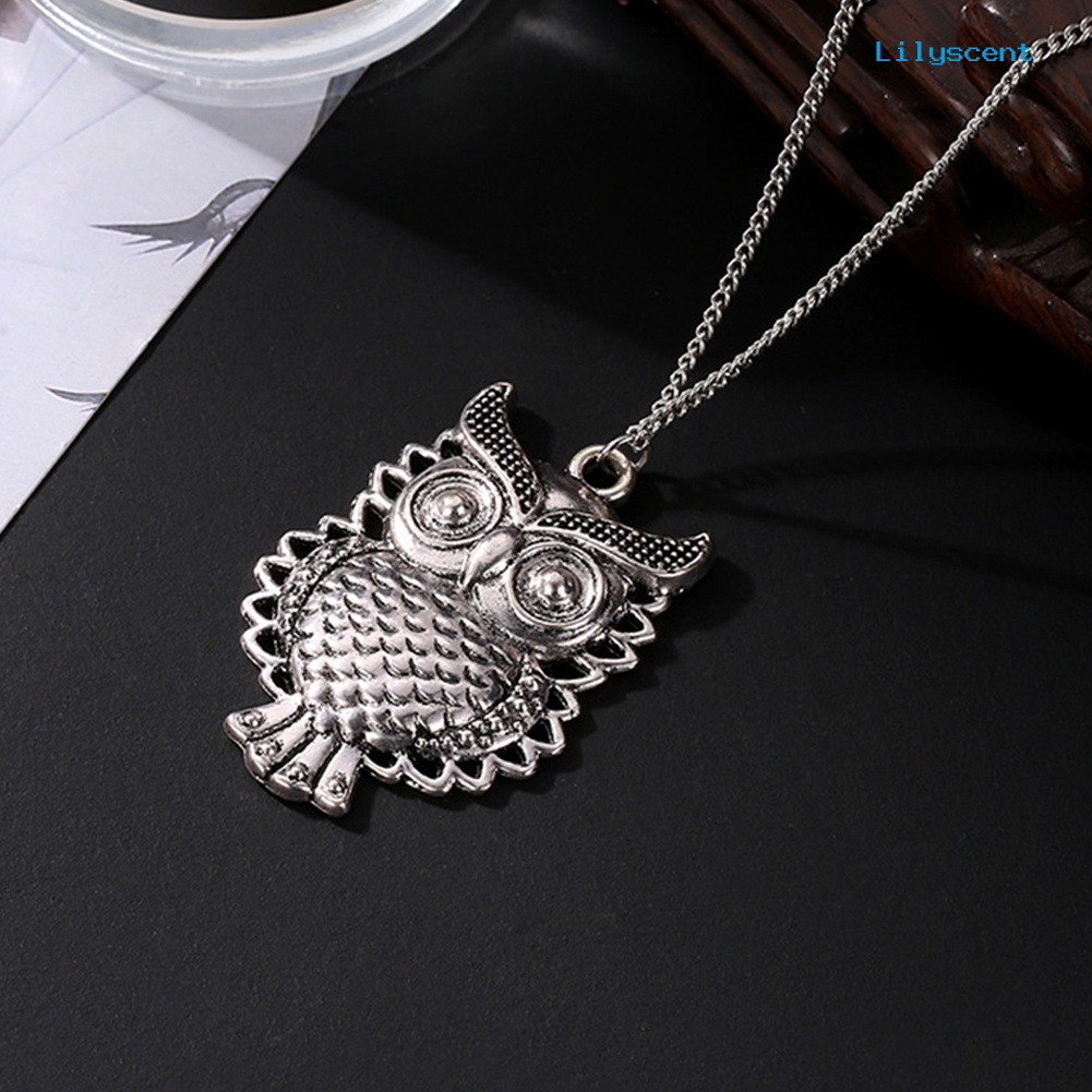 Ls Wanita Vintage Lucu Hollow Owl Hewan Liontin Panjang Kalung Sweater Rantai Perhiasan