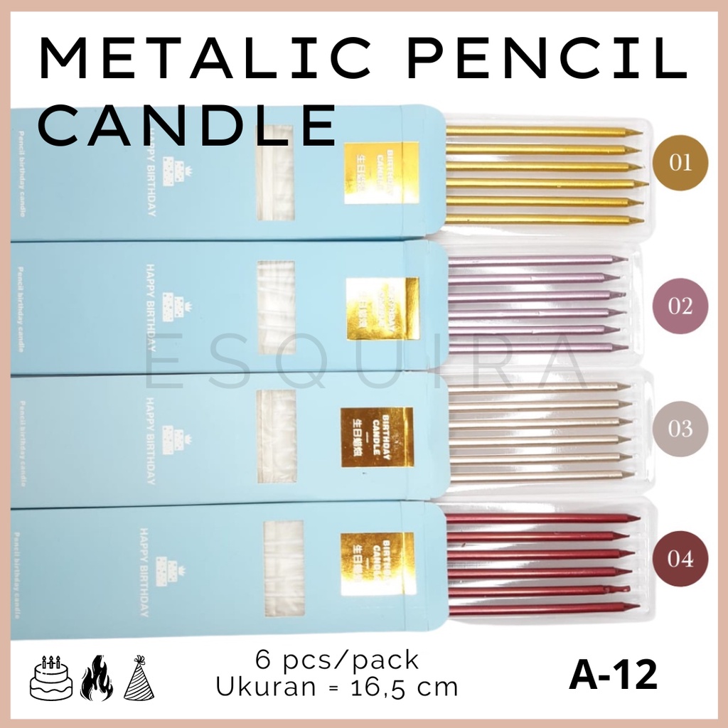 Metalic Pencil Candle / Lilin Ulang Tahun / 6 pcs / A-12