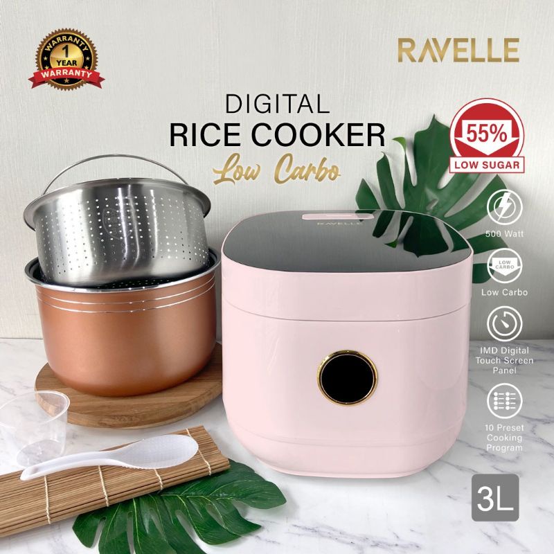 Rice Cooker Low Carbo ravelle digital 3L 1.2L Nasi Rendah Gula