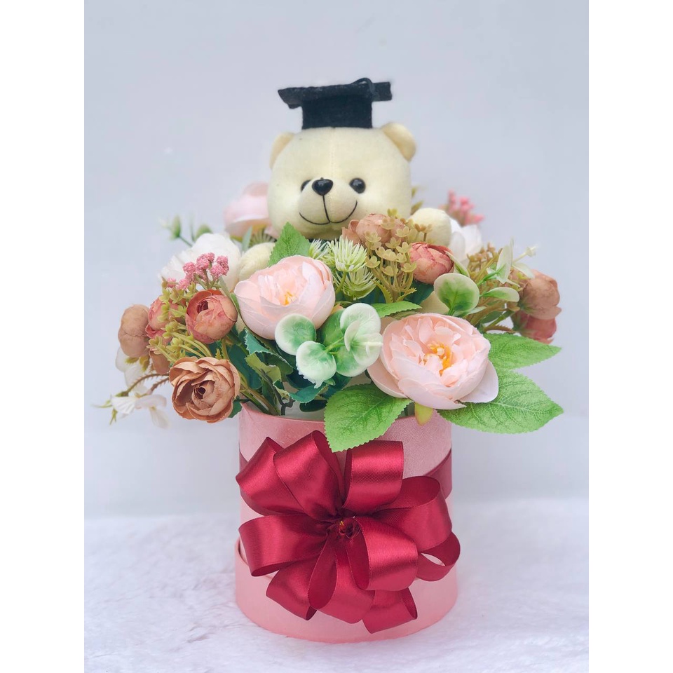 bloom box boneka wisuda kado wisuda pacar buket boneka bloom box flower boneka graduation