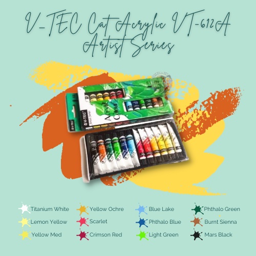 

[SET] CAT ACRYLIC / CAT LUKIS / CAT KANVAS V-TEC VT-612/A 12 WARNA 6ML ARTIST SERIES*