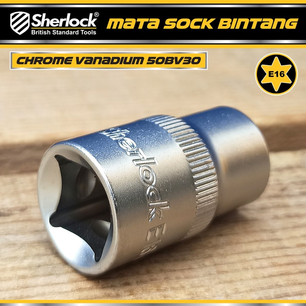 Kunci Shock Bintang Sok E16 1/2 inch Drive Star Socket Sherlock