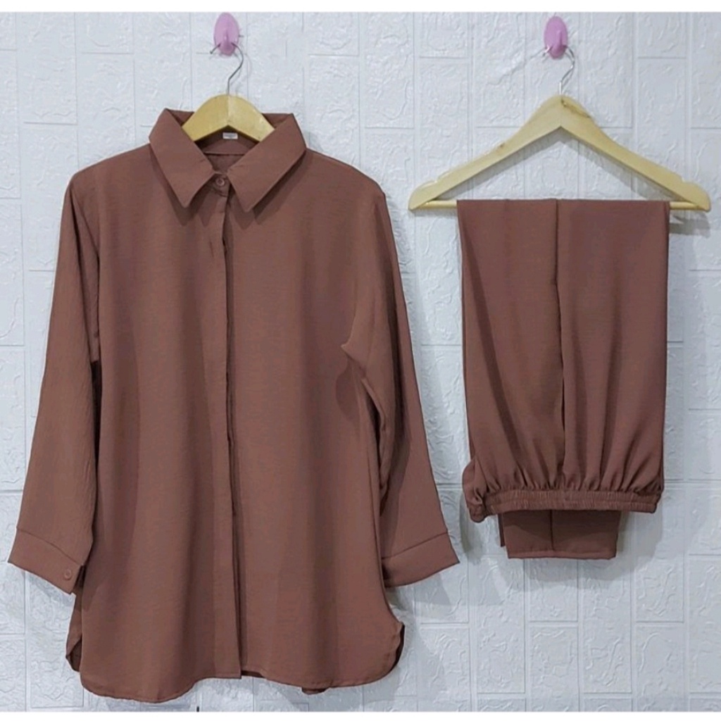 Set Rayon Crinkle Kemeja Wanita Oneset Terlaris/Kemeja wanita Terkini 2023