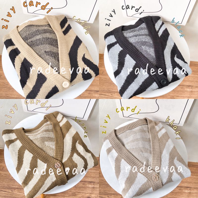 CARDIGAN RAJUT ZIVY MOTIF ZEBRA OVERSIZE CROP KNIT PREMIUM KOREAN