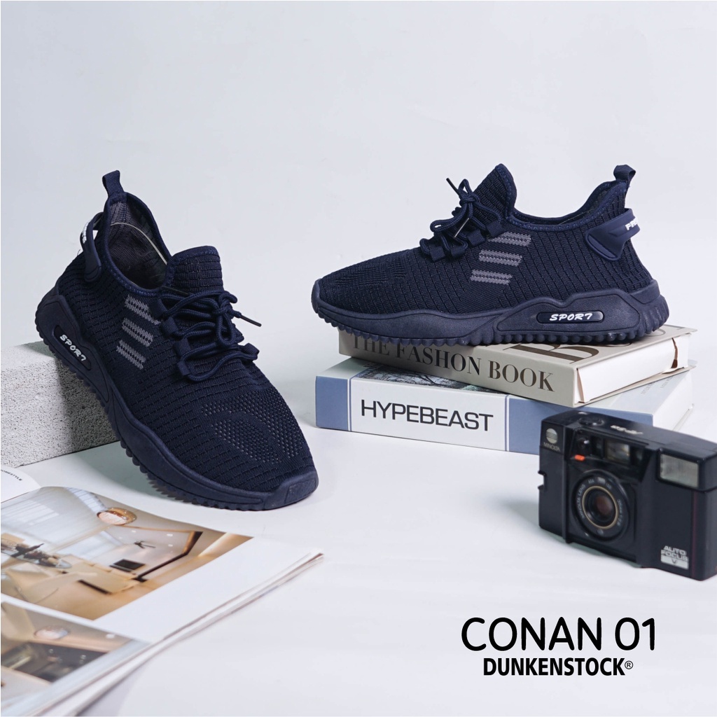 Dunkenstock CONAN 01 Sepatu Sneakers Pria Sepatu Kets Olahraga Sepatu Lari Kanvas Cowok Keren Sol Putih Kekinian