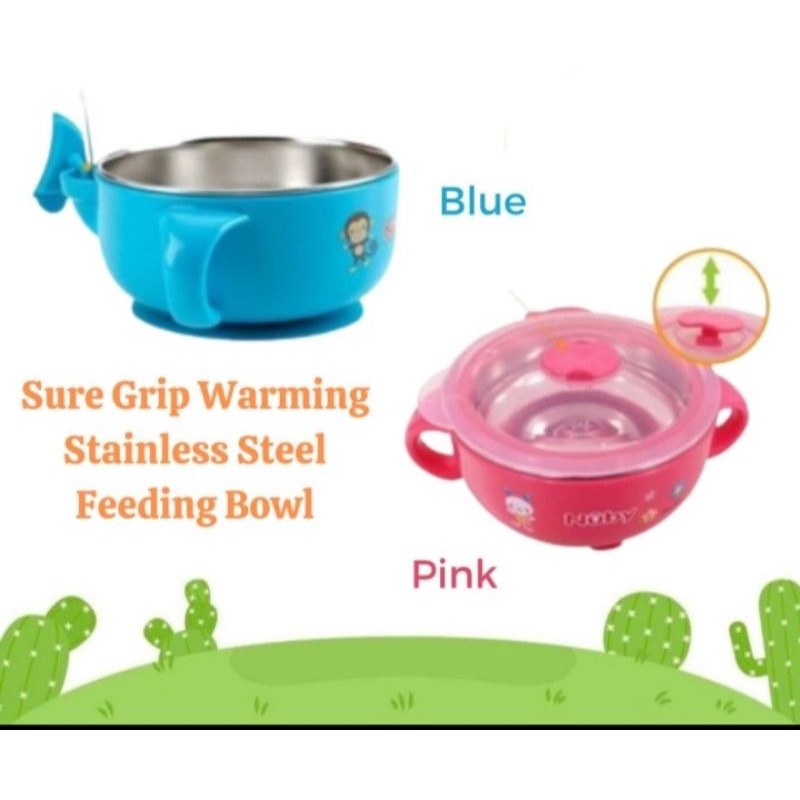 Nuby Sure Grip Warming Stainless Steel Feeding Bowl-Mangkok Bayi