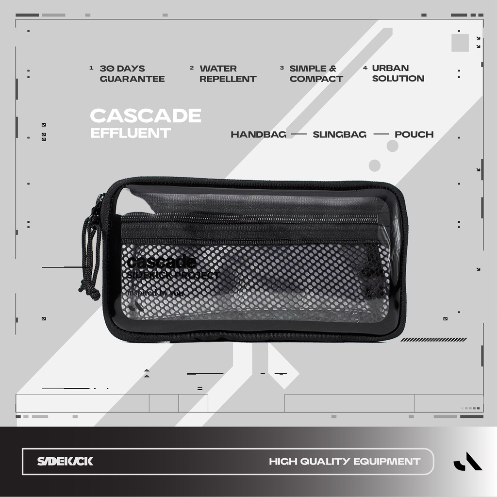 Sidekick Project CASCADE Effluent - Clutch Pria Warna Hitam Multifungsi (Hand Bag + Sling Bag + Hanging Bag)