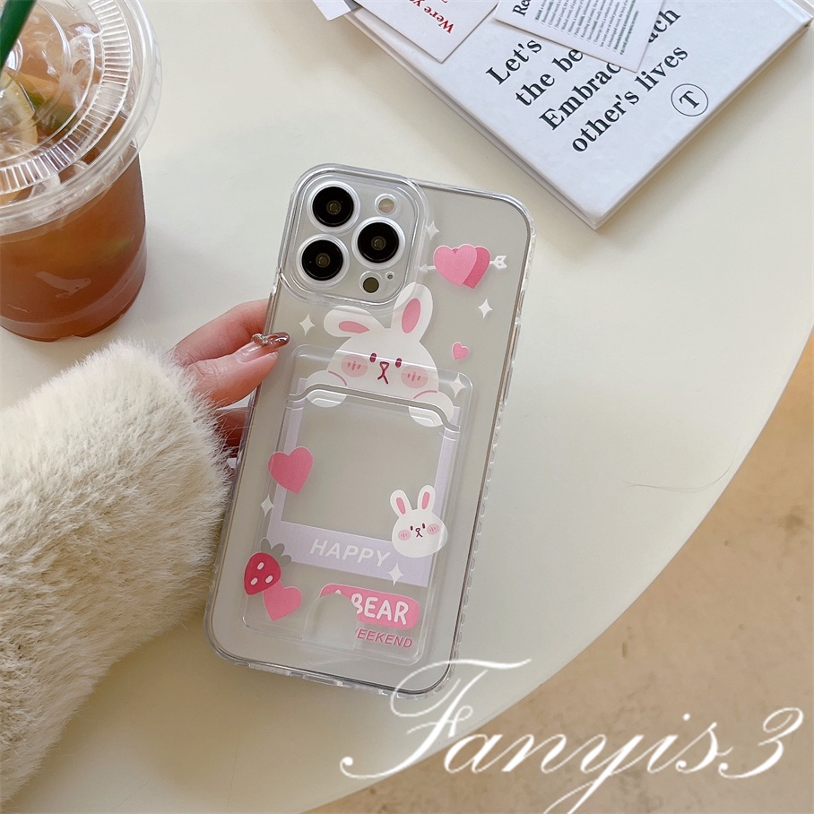 Redmi A1 Plus 10C 10A 10 9A 9C 9 9T Note 11s 10s 9s 11 10 9 8 Pro Poco X3 NFC X3Pro Mi 11 12 Lite 11T Pro Cute Babbit Bear Card Holder Phone Case Clear TPU Soft Cover Pelindung