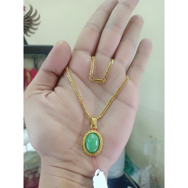 kalung rantai titanium liontin giok