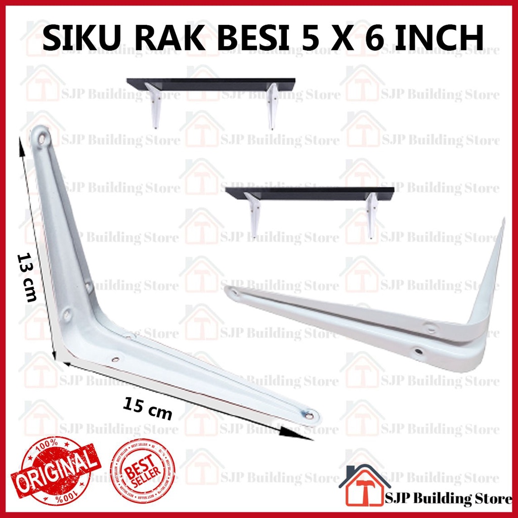 Siku Rak Putih Besi L Uk. 5x6 Inch l Shelf Bracket l Penyangga Ambalan 1 Pcs