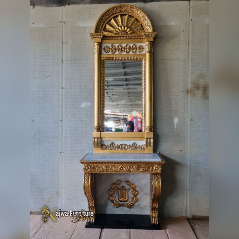 MEJA RIAS LUXURY GOLD TABLE MARBLE MIROR LUXURY GOLD