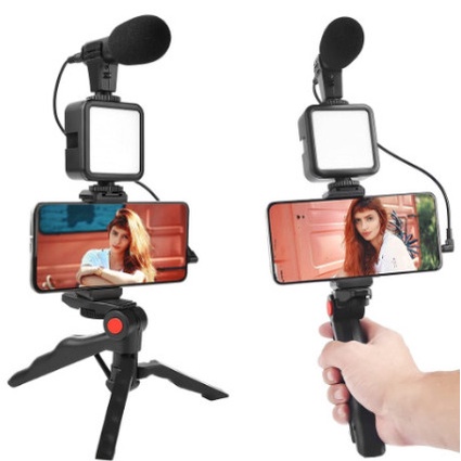 Video Making Set / AY-49 Tripod Video Making Kit Bluetooth Mic LAMPU LED Tripod Vlogging A3 Baterai Audio Cable 3.5mm