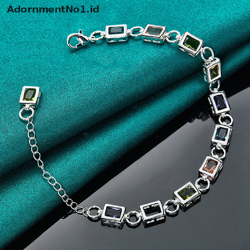 [AdornmentNo1] Persegi Hias Rantai Gelang Zircon Multi Warna Untuk Perhiasan Pernikahan Wanita [ID]